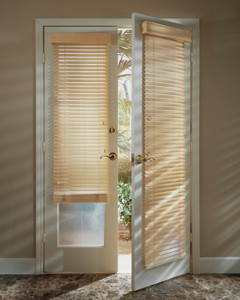 Wooden blinds on French doors