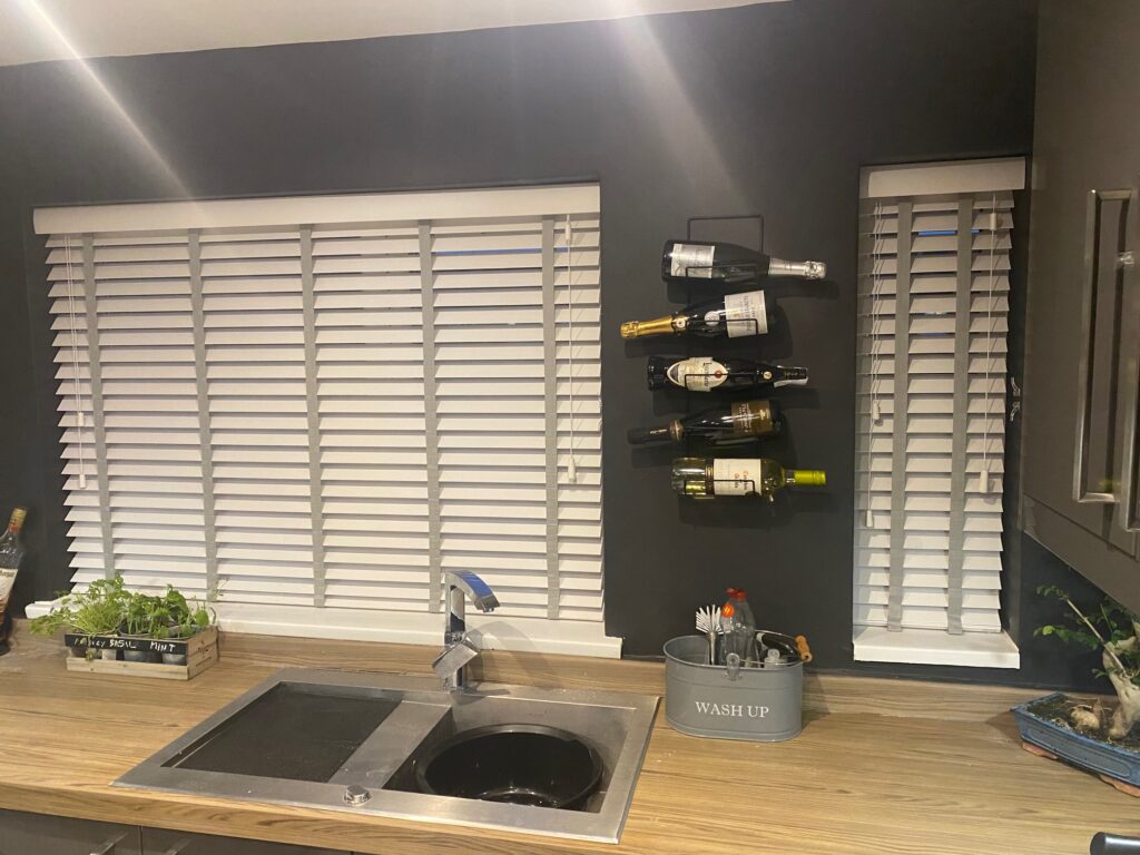 White Faux Wood Kitchen Blinds