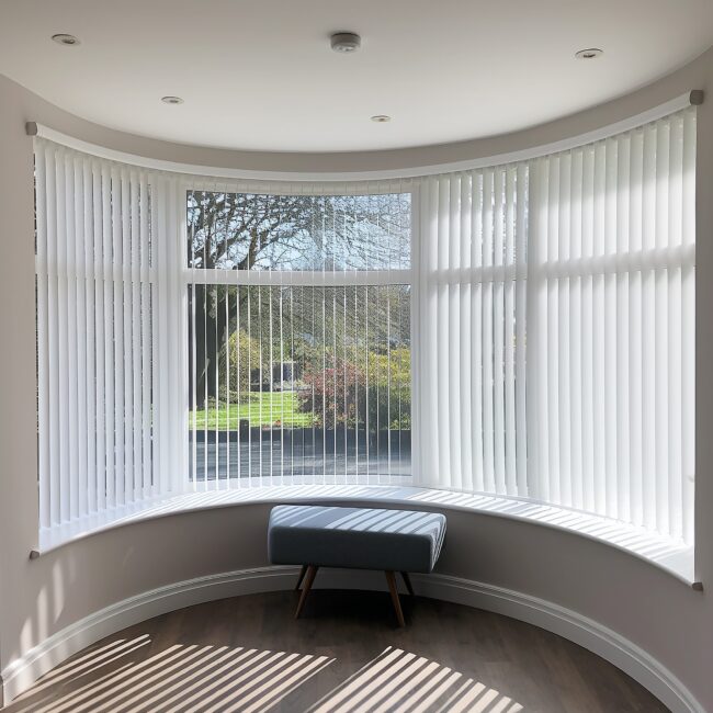 Vertical Blinds for Curved Bay Windows available from Expression Blinds